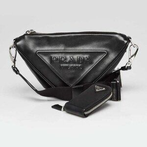 Prada Black Grace Lux Leather Triangle Crossbody Bag 1BH190